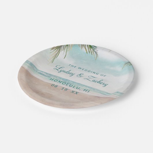 アイランドブリーズ色彩の鮮やかビーチシーントロピカル結婚ズ ペーパープレート (アングル)