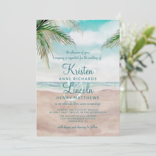 アイランドブリーズ色彩の鮮やかビーチシーントロピカル結婚ズ 招待状 (スタンド正面)
