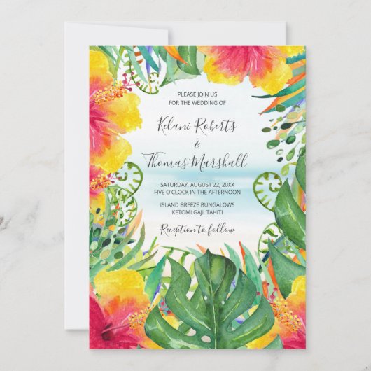 アイランドブリーズ |熱帯ビーチの水の結婚色 招待状 (正面)