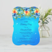アイランドブルーイエローハイビスカス熱帯フローラパーティー 招待状 (スタンド正面)
