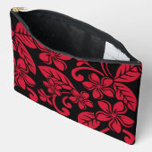 アイランドプルメリアのパターン（黒/赤） アクセサリーポーチ (見開き)