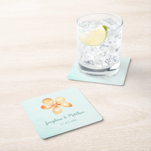 アイランドプルメリアウォーター結婚カラー スクエアペーパーコースター (インサイチュ)