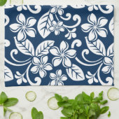 アイランドプルメリア（ネイビーブルー） キッチンタオル (折り畳み)