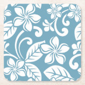 アイランドプルメリア(石板ブルー)紙コースター スクエアペーパーコースター (正面)