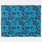 アイランドプルメリア(青x 2) フリースブランケット (正面(横))