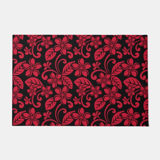 アイランドプルメリア（黒/赤） ドアマット (正面)