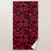 アイランドプルメリア（黒/赤） ビーチタオル (正面)