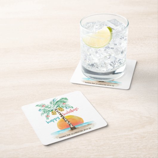 アイランドホリデートロピカルビーチパームクリスマス スクエアペーパーコースター (インサイチュ)