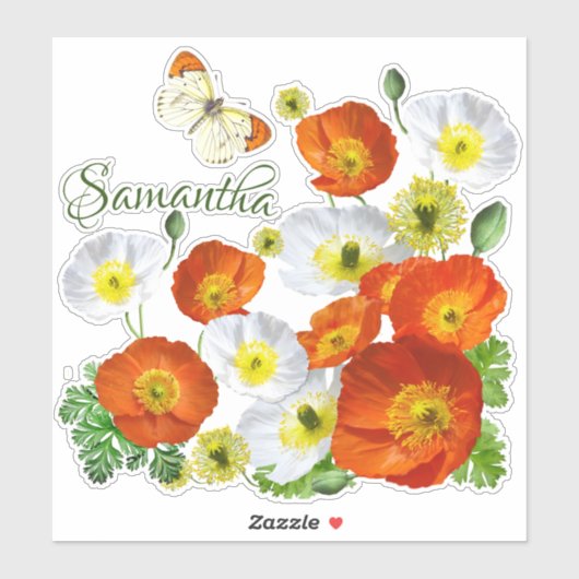 アイランドポピーパーソナライズされたズとバタフライビニール シール (シート)