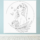 アイランドミューズ – トロピカルフェミニンラインアート キャンバスプリント (インサイチュ (ウッドフロア))