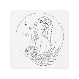 アイランドミューズ – トロピカルフェミニンラインアート メタルプリント