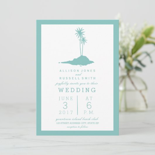 アイランドモダンビーチ結婚式招待状-ティール(緑がかった色) 招待状 (スタンド正面)