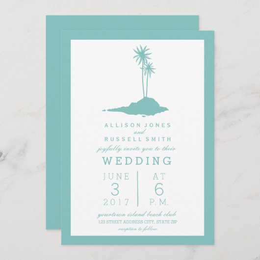 アイランドモダンビーチ結婚式招待状-ティール（緑がかった色） 招待状 (正面/裏面)