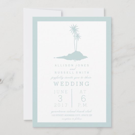 アイランドモダンビーチ結婚式招待状 – 青 招待状 (正面)