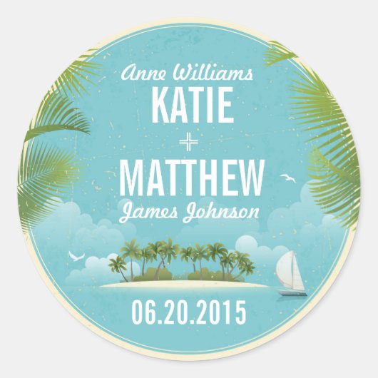 アイランドリゾートビーチ宛先ウェディングギフトラベル ラウンドシール (正面)