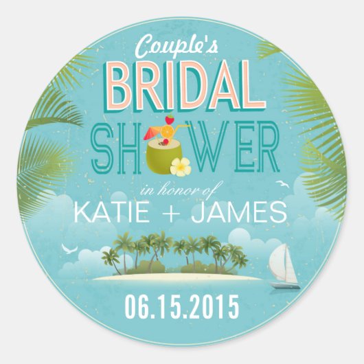 アイランドリゾート目的地ブライダルシャワーラベル ラウンドシール (正面)