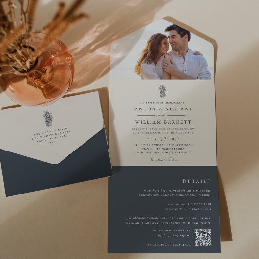 アイランドヴィンテージパイナップル結婚フォト オールインワン招待状