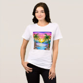 アイランド トロピカル ビーチ 日没 トライブレンドＴシャツ (正面全面)