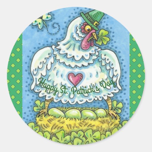 アイリおもしろいッシュ・ヘン、緑の卵とシャムロックかわいい ラウンドシール (正面)