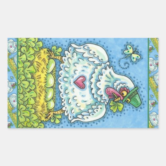 アイリおもしろいッシュ・ヘン、緑の卵とシャムロックかわいい 長方形シール (正面)