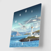 アイリアンムジルライトハウススコットランドシーニックビュー スクエア壁時計 (傾斜)