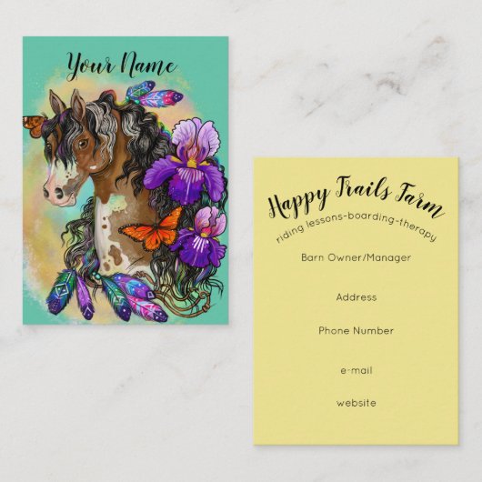 アイリスおよび蝶を持つペンキの馬のムスタング 名刺 (正面/裏面)