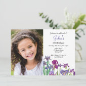 アイリスの花の女の子の誕生日写真 招待状 (スタンド正面)