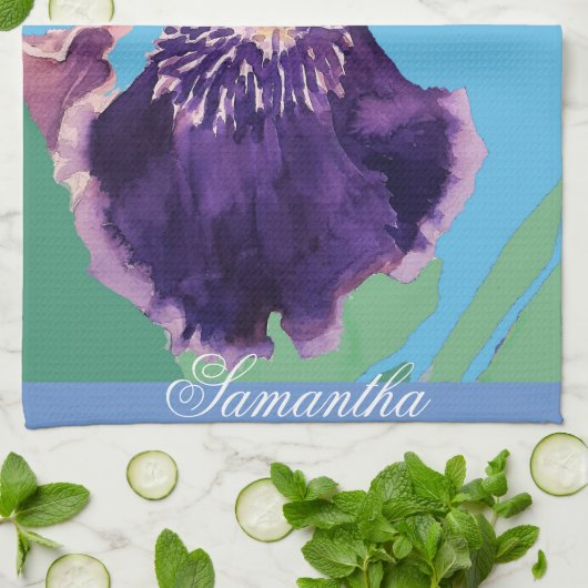 アイリスひげ絵画付き水の色のフローラ花Te キッチンタオル (折り畳み)