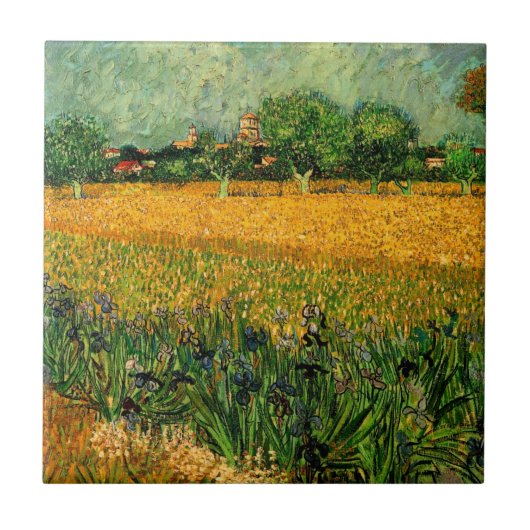 アイリスを前景に描いたアルルの風景（Vincent van Gogh） タイル (正面)
