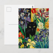 アイリスを持つ黒猫 ポストカード (正面/裏面)