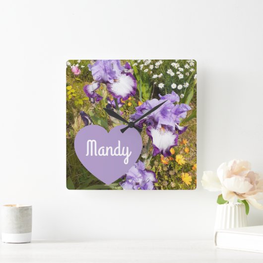 アイリスアイリスパープルフラワー誕生日ガールズネーム スクエア壁時計 (ホーム)