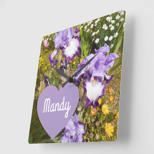 アイリスアイリスパープルフラワー誕生日ガールズネーム スクエア壁時計 (傾斜)