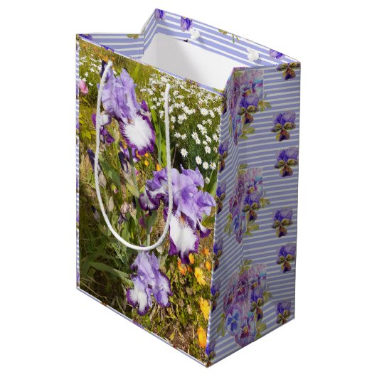 アイリスアイリスパープルフラワー誕生日ガールズネーム ミディアムペーパーバッグ (裏面アングル)