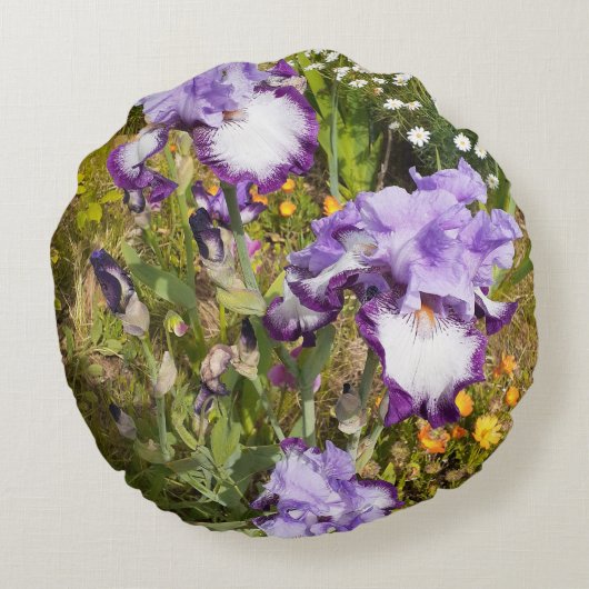 アイリスアイリスパープルフラワー誕生日ガールズネーム ラウンドクッション (裏面)