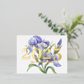 アイリスエレガントフラワーハッピーニューイヤー2025金ゴールド 箔シーズンポストカード (立ち正面)