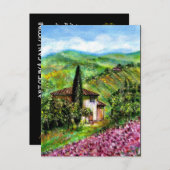 アイリストスカーナの風景、紫色の花畑 インビテーションポストカード (正面/裏面)