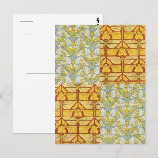 アイリスドラゴンフライ蝶アールヌーボー ポストカード (正面/裏面)