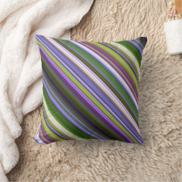 アイリスパープルとグリーンのストライプとプレイド クッション