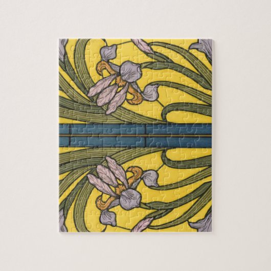 アイリスフラワーアールヌーボーステンドガラス模様 ジグソーパズル (縦)