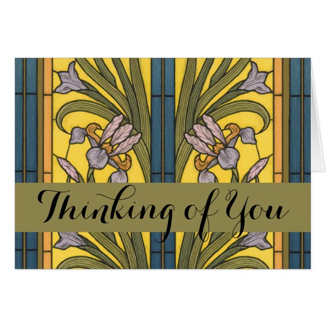 アイリスフラワーアールヌーボーステンドグラスブルー金ゴールド (正面横)