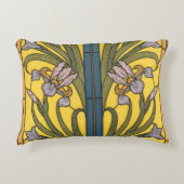 アイリスフラワーアールヌーボーステンドグラスブルー金ゴールド アクセントクッション (正面)