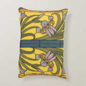 アイリスフラワーアールヌーボーステンドグラスブルー金ゴールド アクセントクッション (裏面(縦))