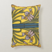 アイリスフラワーアールヌーボーステンドグラスブルー金ゴールド アクセントクッション (正面(垂直))