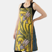 アイリスフラワーアールヌーボーステンドグラスブルー金ゴールド エプロン (インサイチュ)