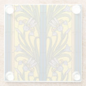 アイリスフラワーアールヌーボーステンドグラスブルー金ゴールド ガラスコースター (裏面)