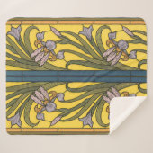 アイリスフラワーアールヌーボーステンドグラスブルー金ゴールド シェルパブランケット (正面(横))