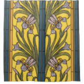 アイリスフラワーアールヌーボーステンドグラスブルー金ゴールド シャワーカーテン (正面)