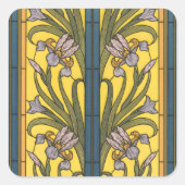 アイリスフラワーアールヌーボーステンドグラスブルー金ゴールド スクエアシール (正面)