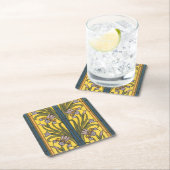 アイリスフラワーアールヌーボーステンドグラスブルー金ゴールド スクエアペーパーコースター (インサイチュ)