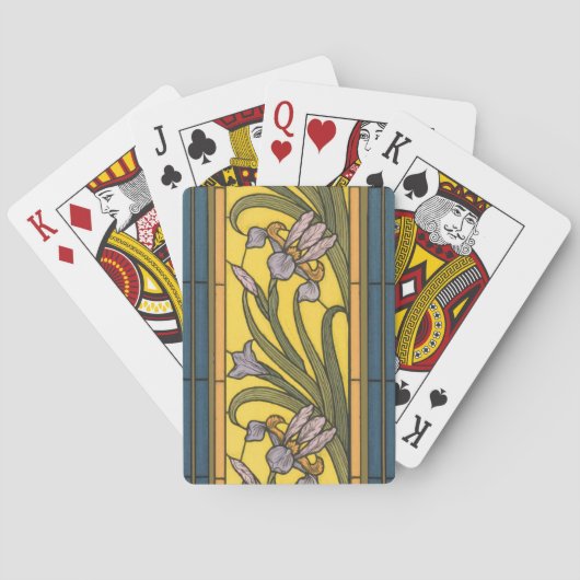 アイリスフラワーアールヌーボーステンドグラスブルー金ゴールド トランプ (裏面)